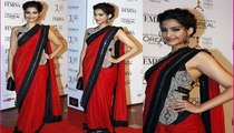 Bollywood Babe Sonam Kapoor looks Cute & Sweet in Red Saree at Loreal Femina Women Awards 2012