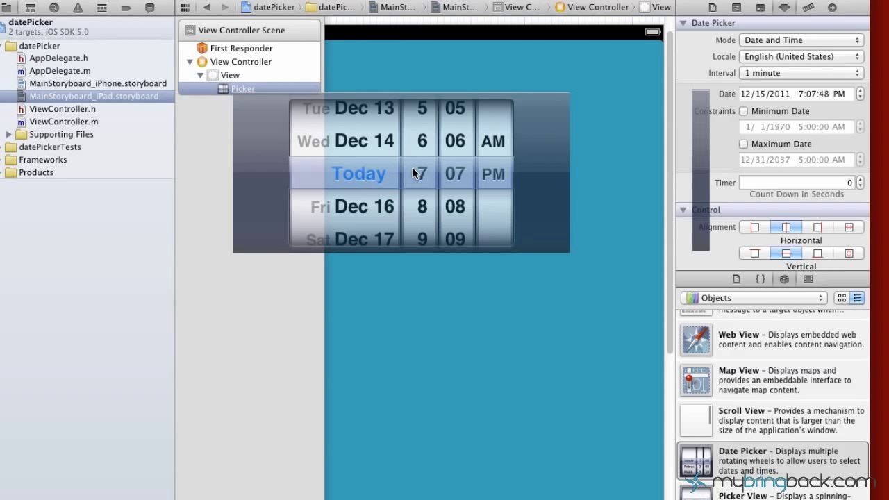 Learn Xcode 4.2 Tutorial iOS iPad iPhone 1.29 DatePicker Basics pt1
