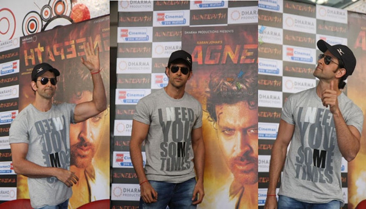 Hrithik Roshan gestures during the promo launch of Bollywood Movie Agneepath Sanjay Dutt Priyanka Chopra