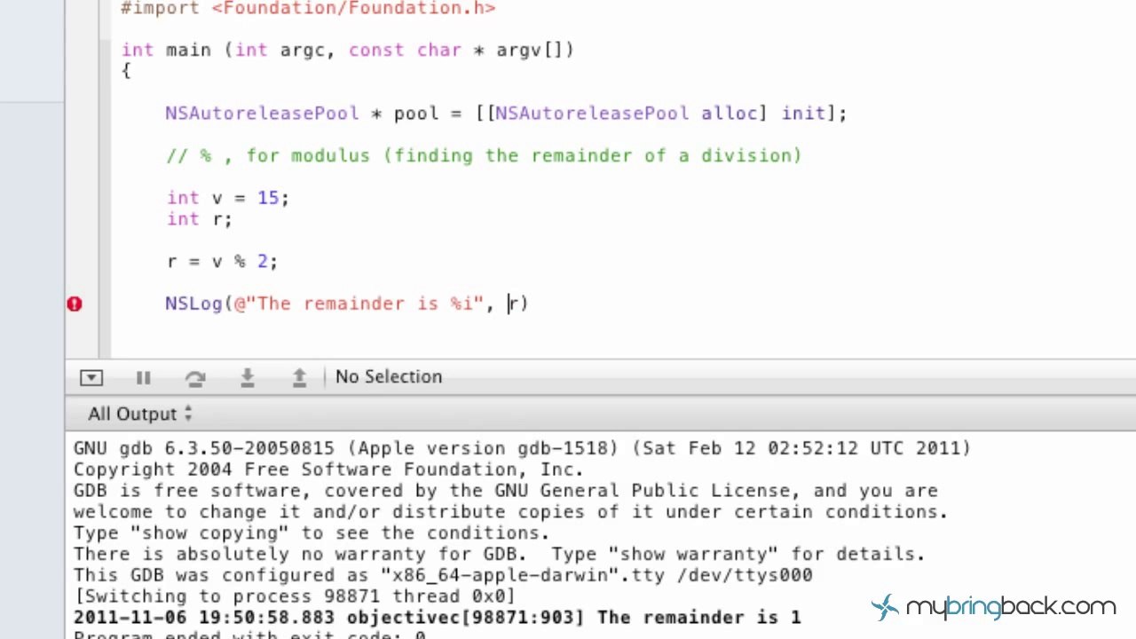 Learn Objective C Tutorial 1.8 Basics of Modulus Operator