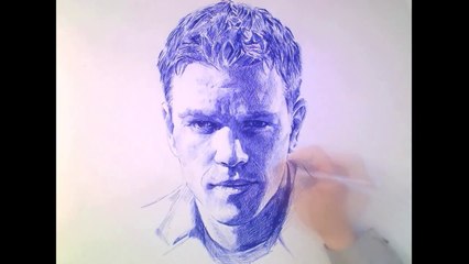 Drawing Portrait with ballpoint Pen