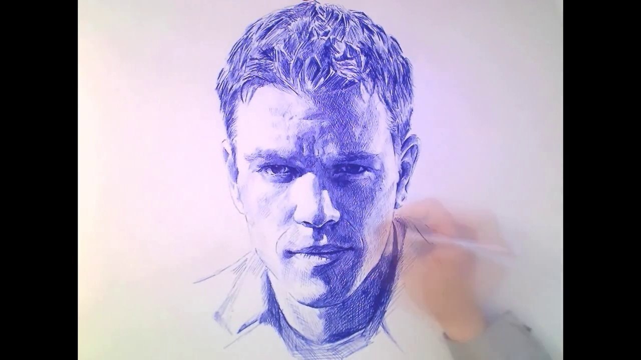 Drawing Portrait with ballpoint Pen