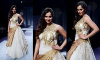 Tennis player Sania Mirza looks Gorgeous in white dress while walks the Ramp for India Bridal Fashion Week