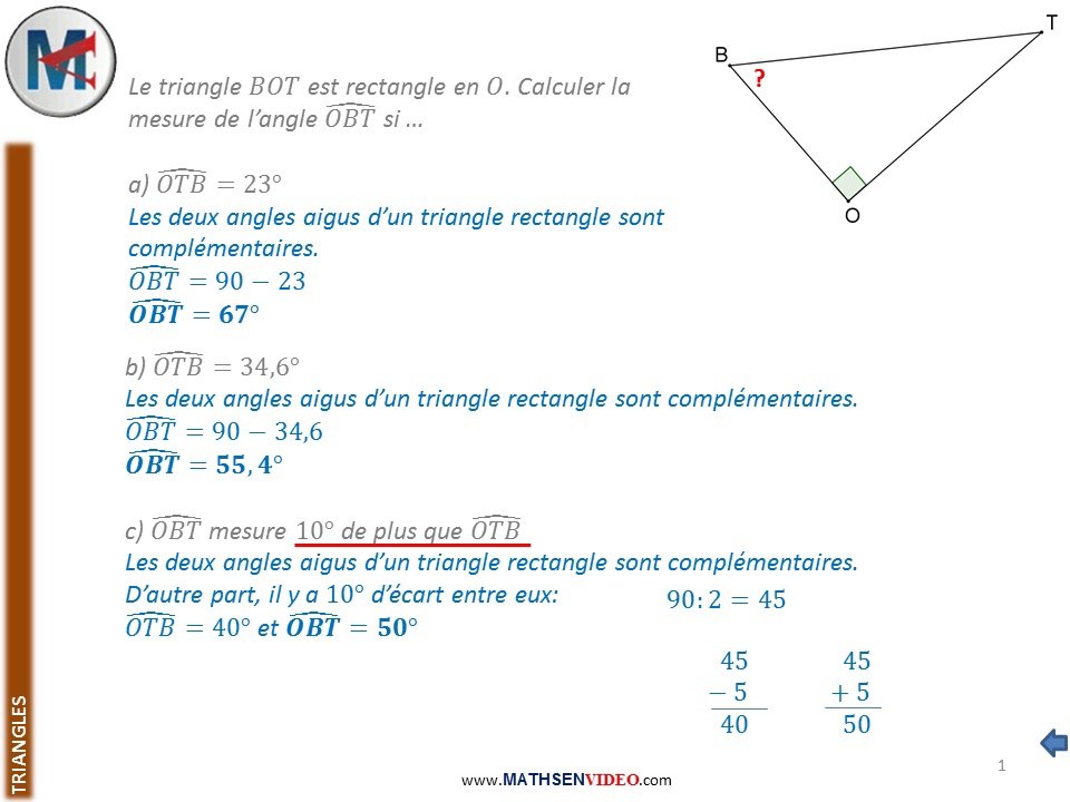 Exercice: Somme d'angles dans un triangle rectangle