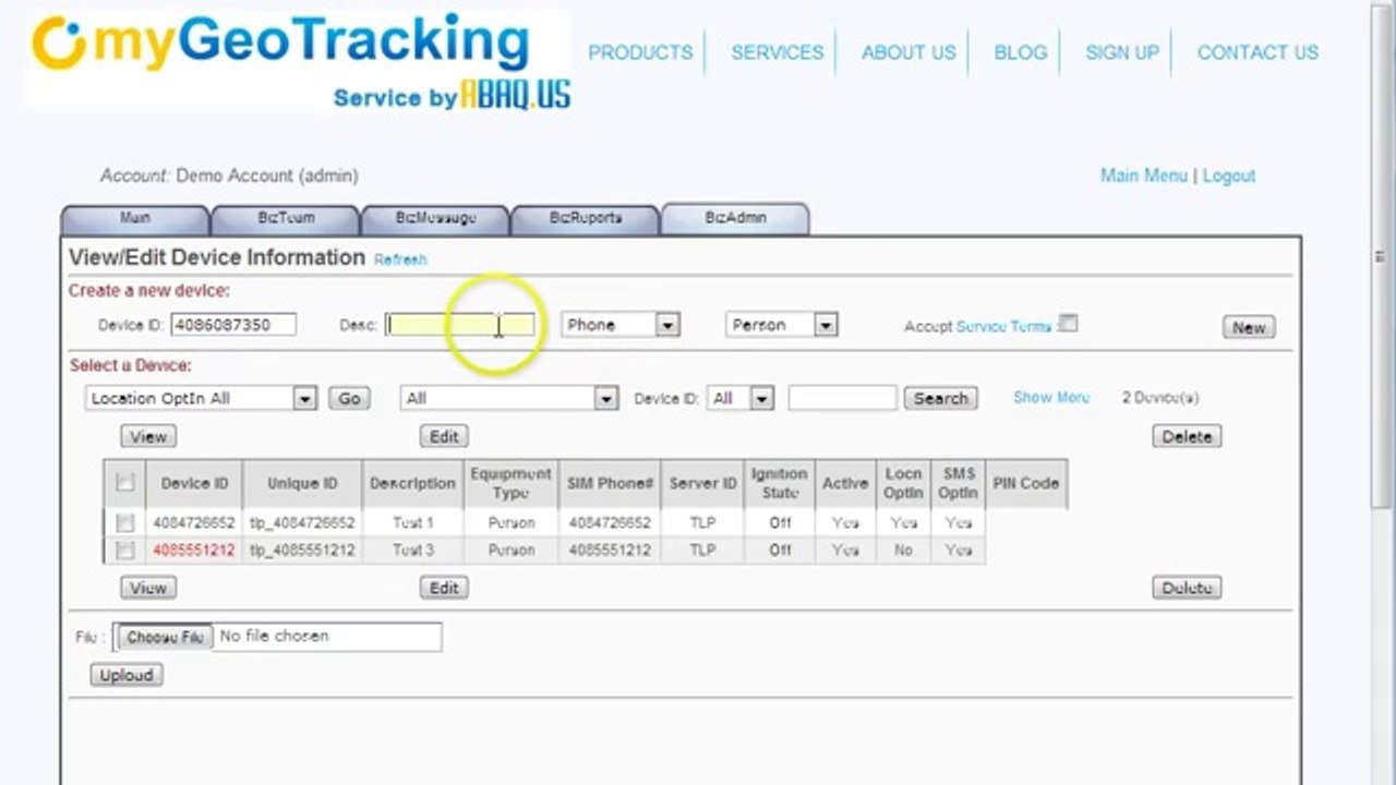 Add a Device to a myGeoTracking Trial account