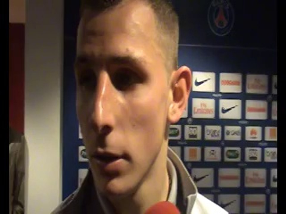 Lucas Digne revient en zone mixte sur la victoire du PSG face à Evian Thonon Gaillard (1-0)