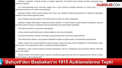 Bahçeli'den Başbakan'ın 1915 Açıklamalarına Tepki