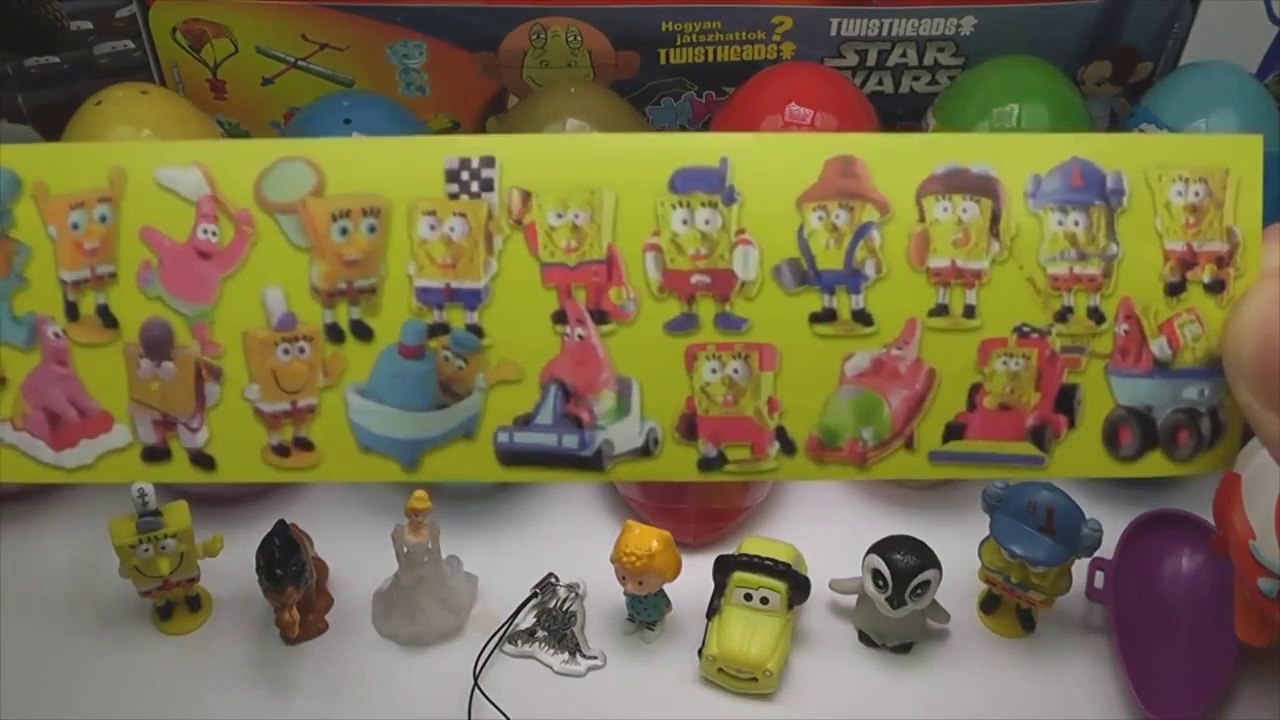25 Surprise Eggs Kinder Surprise Cars 2 Mickey Mouse Spongebob