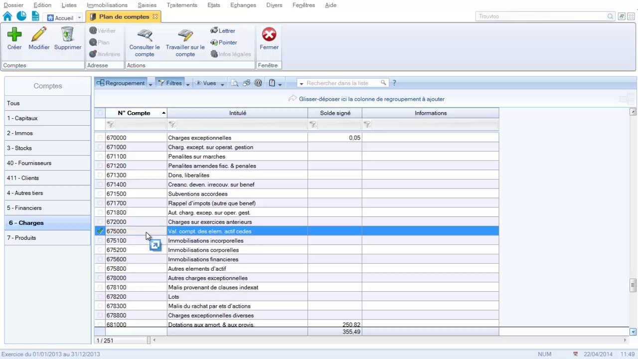 Tutoriel création des comptes de la classe 67 sur CIEL Comptabilité