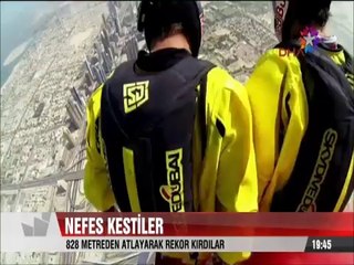 828 Metreden atlayarak dünya rekoru kırdılar