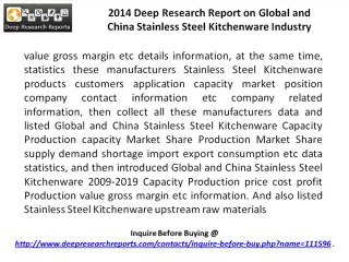 Stainless Steel Kitchenware around China & World - Market Size, Demand & Forecast to 2019