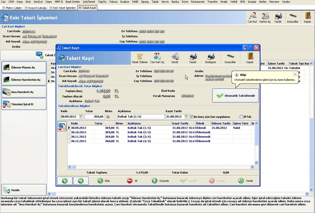 WOLVOX ERP Taksit Ödeme