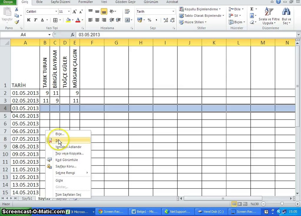 004 - Microsoft Excel 2010 - Satır ve Sütun Ekleme,Silme