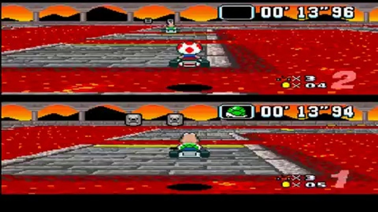 Super Mario Kart - 2 player gameplay - Mushroom Cup 150cc