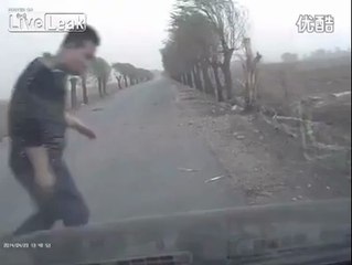 Thunder strike hits and breaks tree in front of car