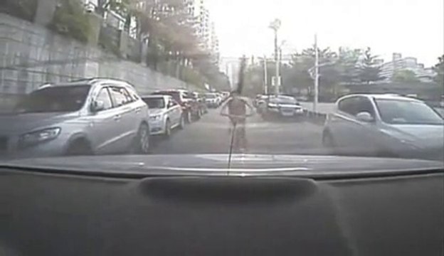 Biker VS car... Violent crash!