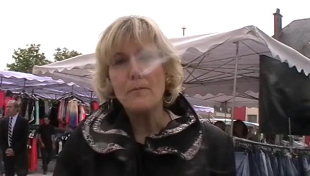 EUROPEENNES : NADINE MORANO, TETE DE LA LISTE UMP DE L'EST, EN CAMPAGNE SUR LE MARCHE DE VESOUL