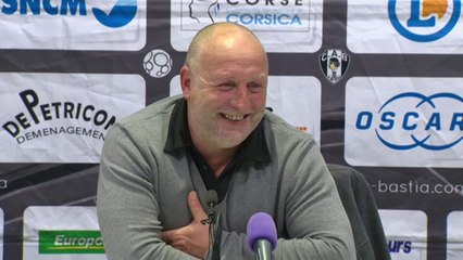 Conférence de presse CA Bastia - AC Arles Avignon (2-2) : Stéphane ROSSI (CAB) - Franck  DUMAS (ACA) - 2013/2014