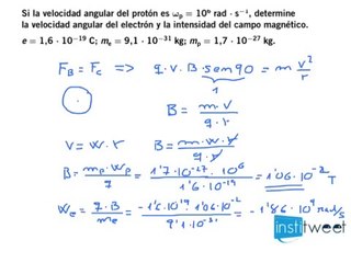 Sabiendo la velocidad angular de un protón calcula la del electrón