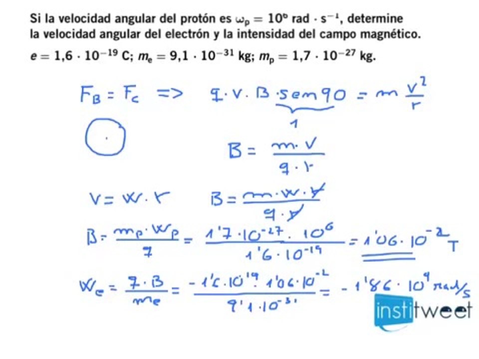 Sabiendo la velocidad angular de un protón calc...