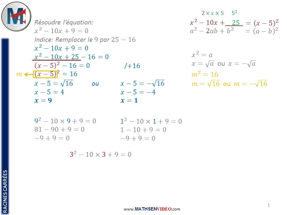 Exercice: Equation avec étape x²=a