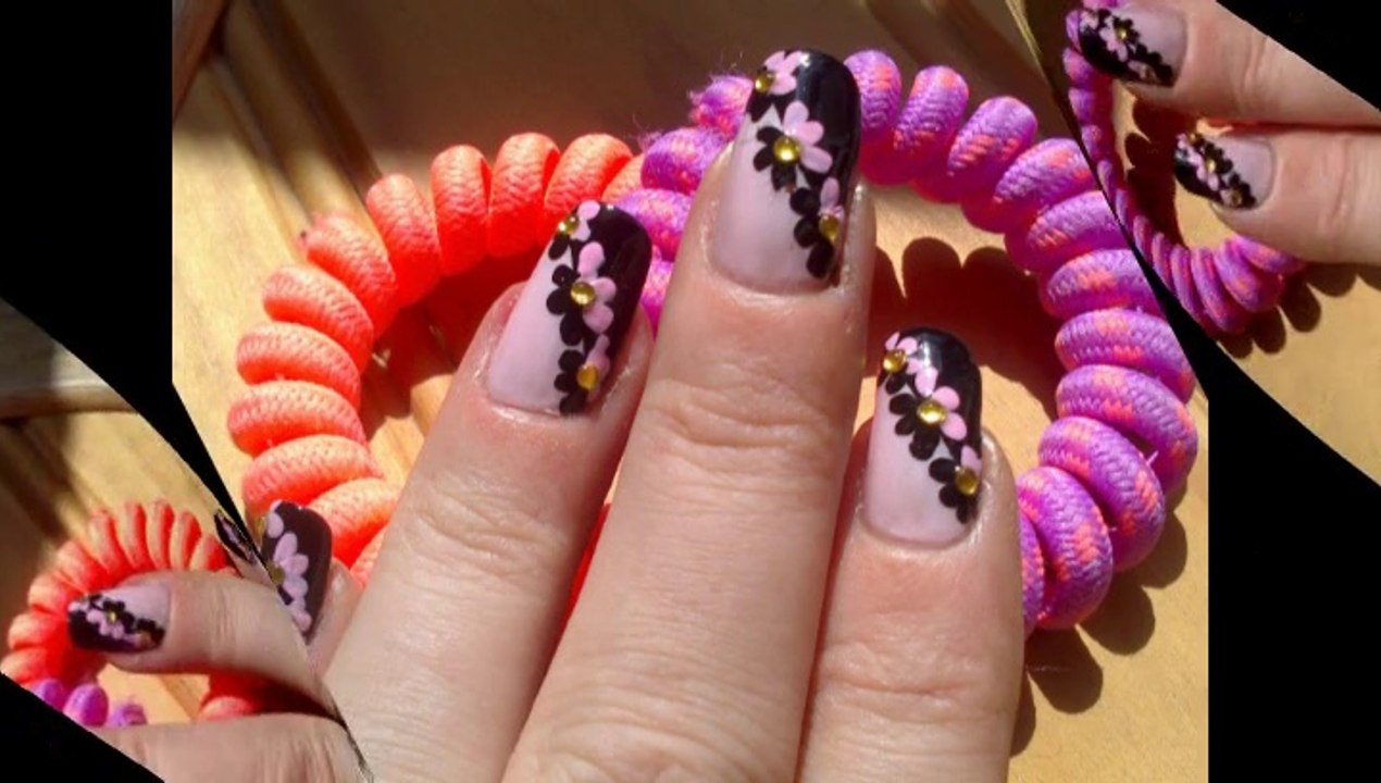 Tuto Nail Art : .-*French rose et noir et fleurs*-.