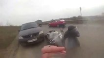 Biker hits Car door : Violent Motorcycle crash