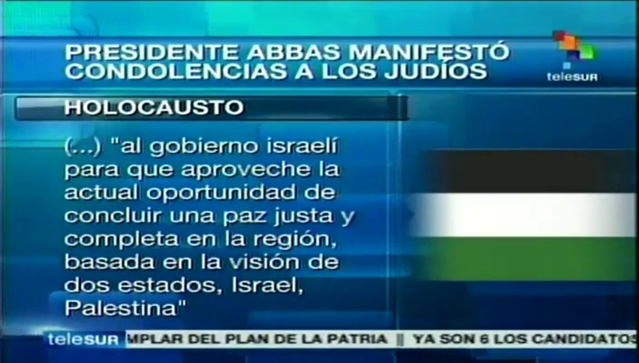 Envía condolencias pdte. palestino al pueblo judío por el holocausto