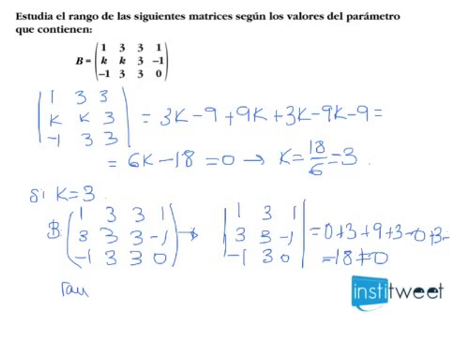 Tema determinantes. Calcular el rango de una matriz y estudiar según  parámetro - Vídeo Dailymotion