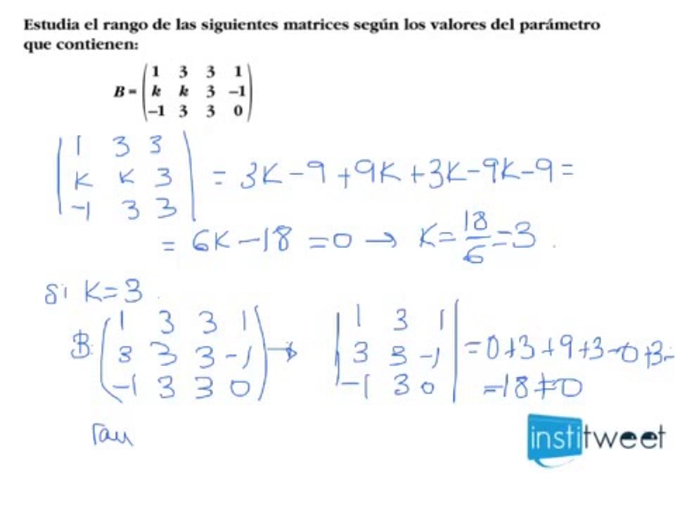 Tema determinantes. Calcular el rango de una matriz y estudiar según  parámetro - Vídeo Dailymotion