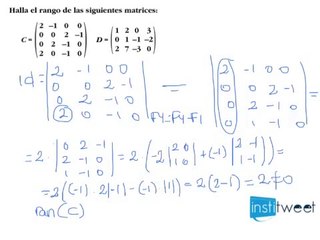 Hallar el rango de una matriz. Ejemplo