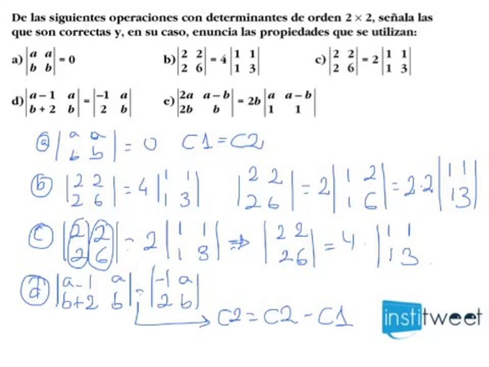Operaciones con determinantes de orden 2 x 2