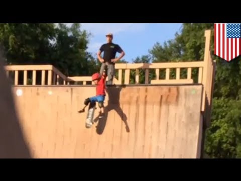 Skateboarding fail: Jacksonville, Florida dad pushes son down 15' high half-pipe at Kona Skatepark