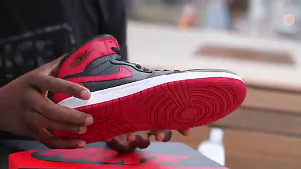 Mens Air jordan 1 Hi Black_Red Unboxing