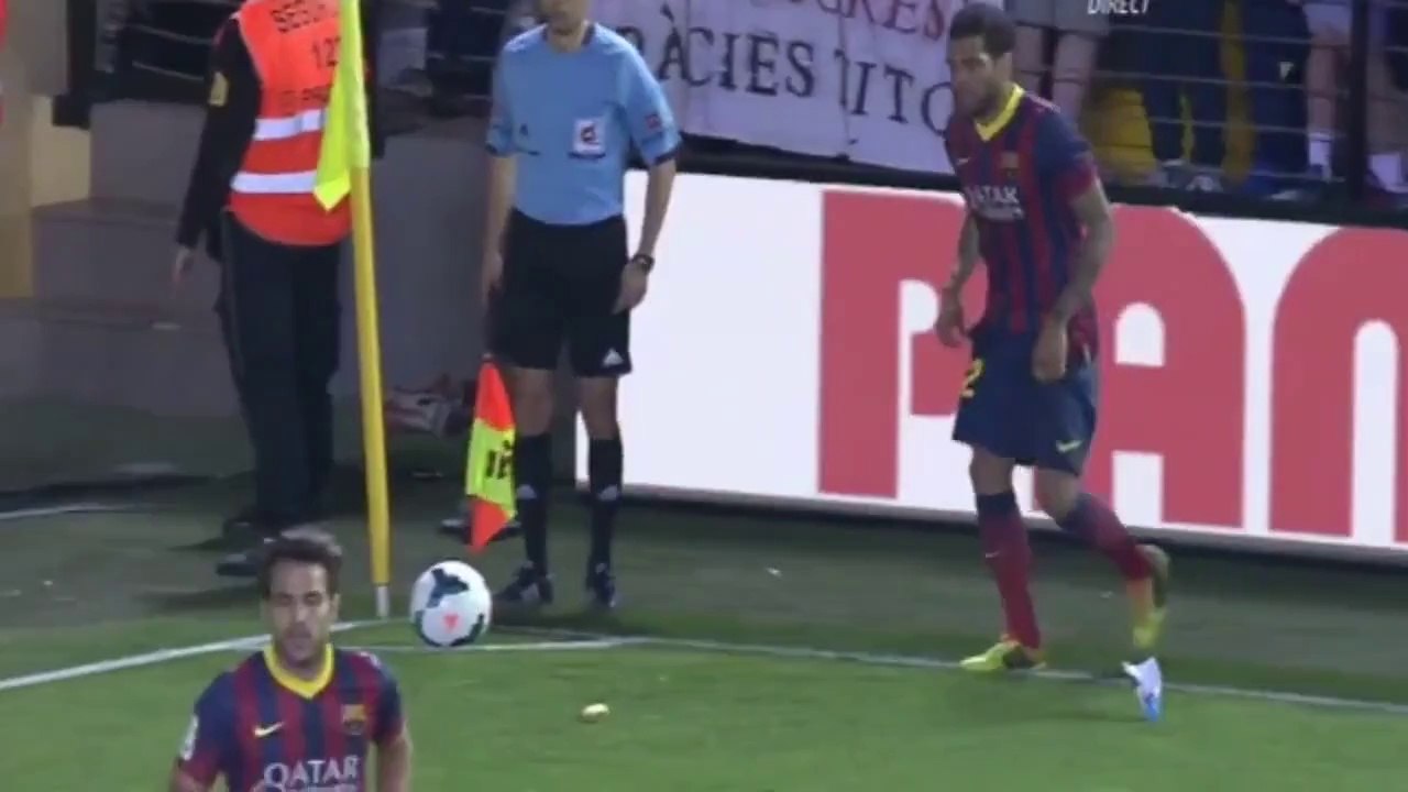 Villarreal fan throws banana at Barcelona's Dani Alves who then picks it up and eats it