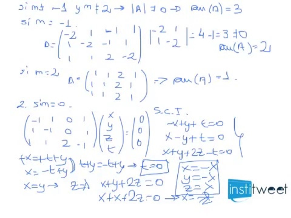 Matriz 4x3 con parámetro estudiar rango. Examen selectividad matemáticas