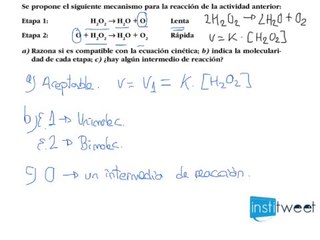 Molecularidad de la etapa e intermedio de reacción