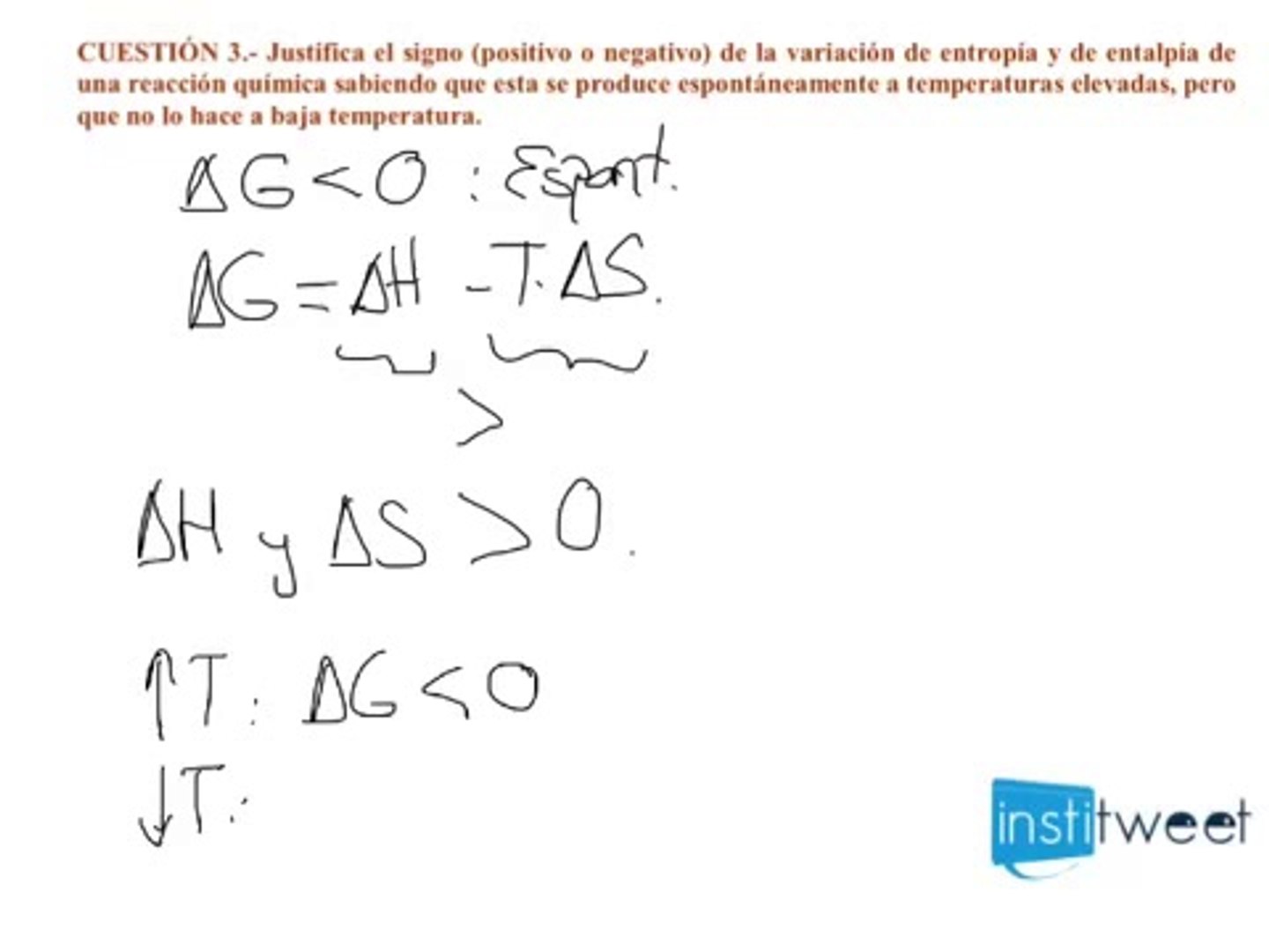 Castilla la Mancha 2013 quimica Selectividad 2013 Justificar signos de  entropía y entalpía - Vídeo Dailymotion