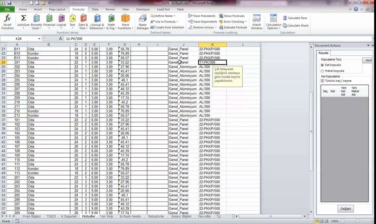 Çizilmiş bir kalorifer tesisatı projesinin, projede meydana gelen değişiklik üzerine güncellenmesi