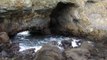 Rancho Palos Verdes 2-3-2014, Surf Flowing out of a Cave that goes through the bluff (2)