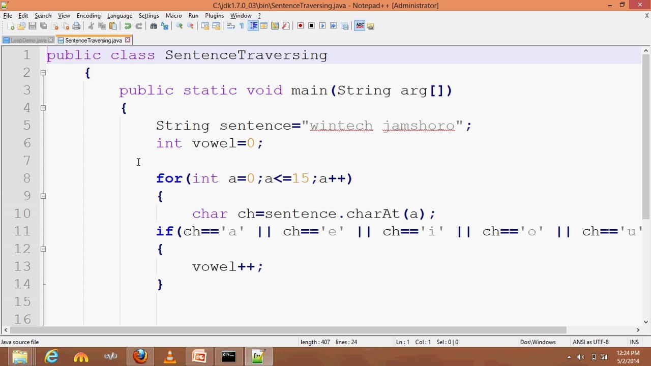 java programming tutorial 30 count vowels from sentence  (sindhi)