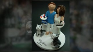 Wedding Cake Topper for a couple with two pet dogs