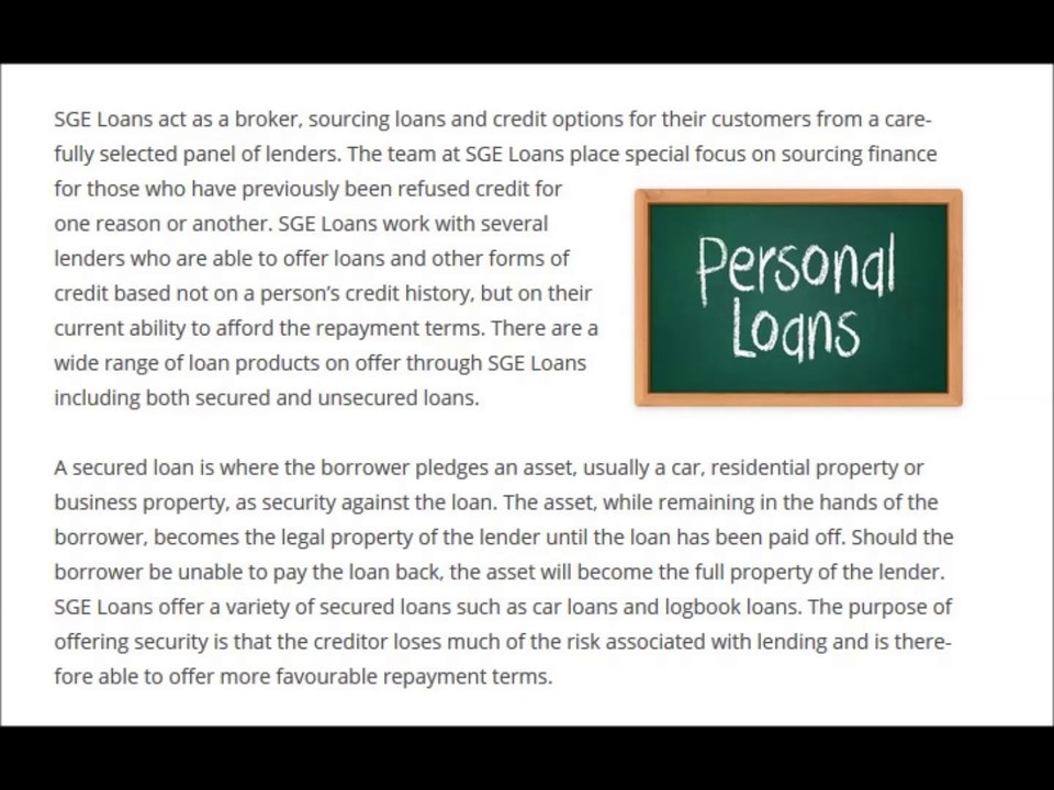 SGE Loans / Secured and Unsecured Loans