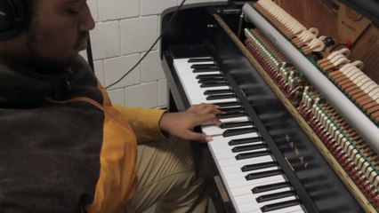 John Alexander working on piano part to Up In The Clouds
