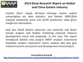 Gelatin International and China Market Analysis, 2014-2019