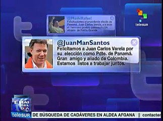 Mandatarios Correa y Santos felicitan al presidente electo de Panamá