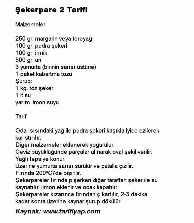 Şekerpare 2 Tarifi