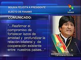 Gobierno boliviano felicitó al presidente electo de Panamá