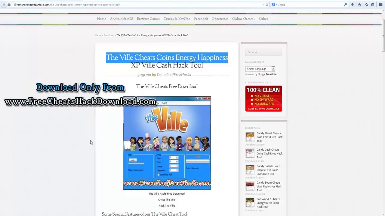 The Ville Cheats Unlimited Coins Energy Hack Tool (2014 Updated)