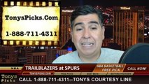San Antonio Spurs vs. Portland Trailblazers Pick Prediction NBA Pro Basketball Playoffs Game 1 Odds Preview 5-6-2014